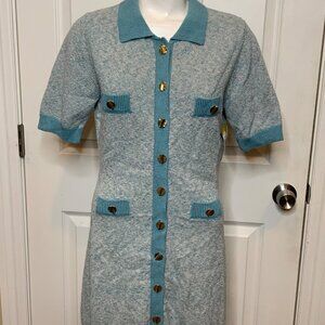 Matthew Bruch Seafoam Blue Tweed Knit Linen Mini Dress NWT $495 Size 2